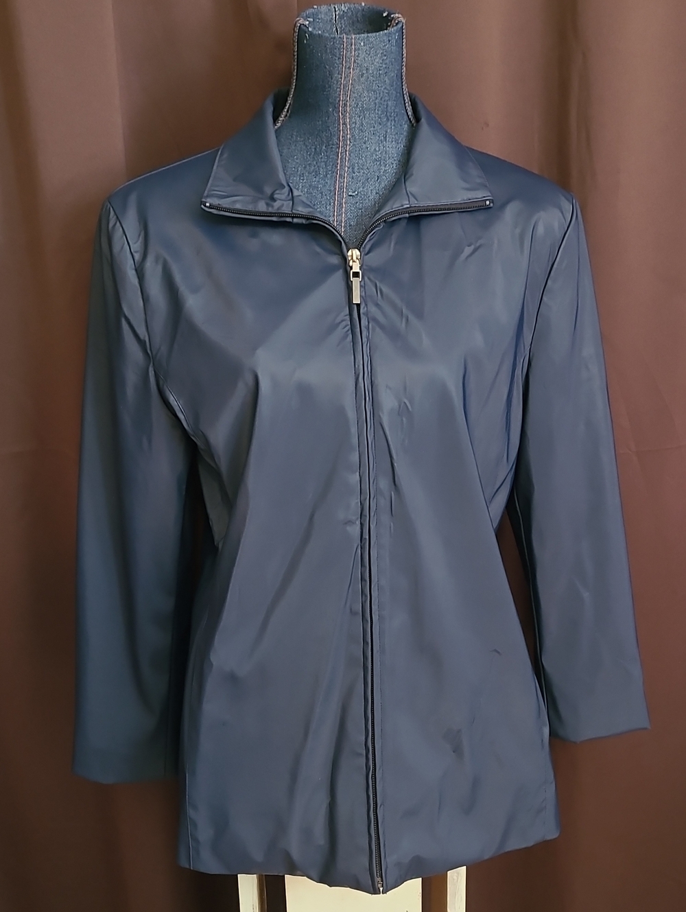Women's Navy Zip-Front Trench Coat